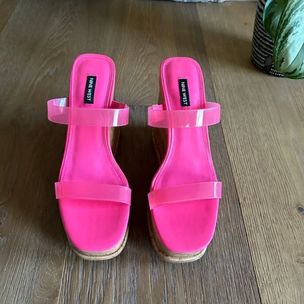Nine West Rapps Platform Wedge Sandal Hot Pink Size 10 NEW
